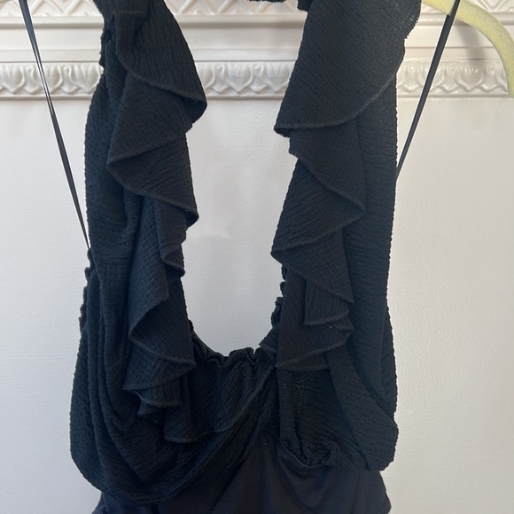 NWT Zara W Collection Black Low V Ruffle Bodysuit Sz S - Picture 2 of 5